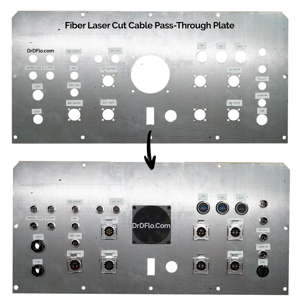 Opting for a fiber laser pass-through plate is much cleaner method to cutting out all the holes required for panel mount connectors.